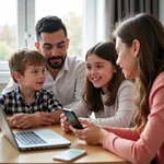 Parents discussing internet monitoring with children