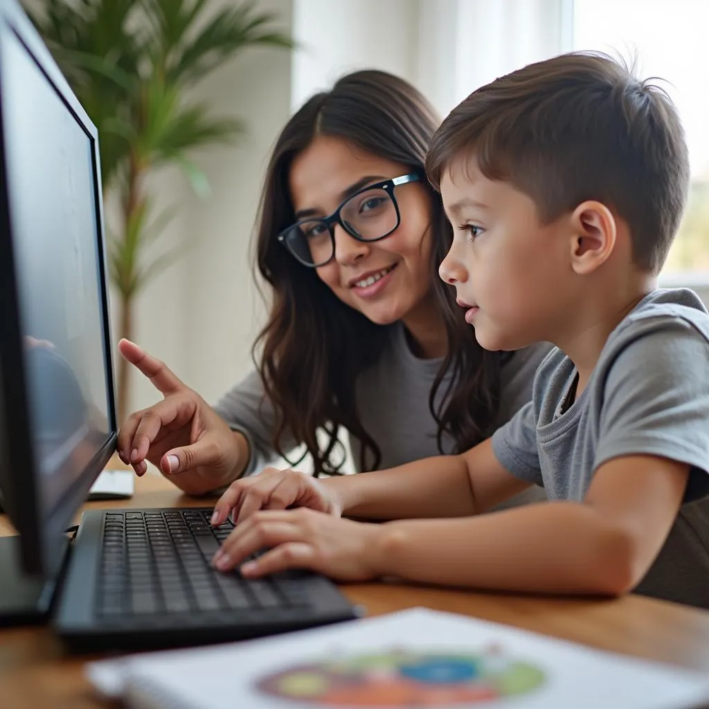 Parents guiding children on responsible social media use