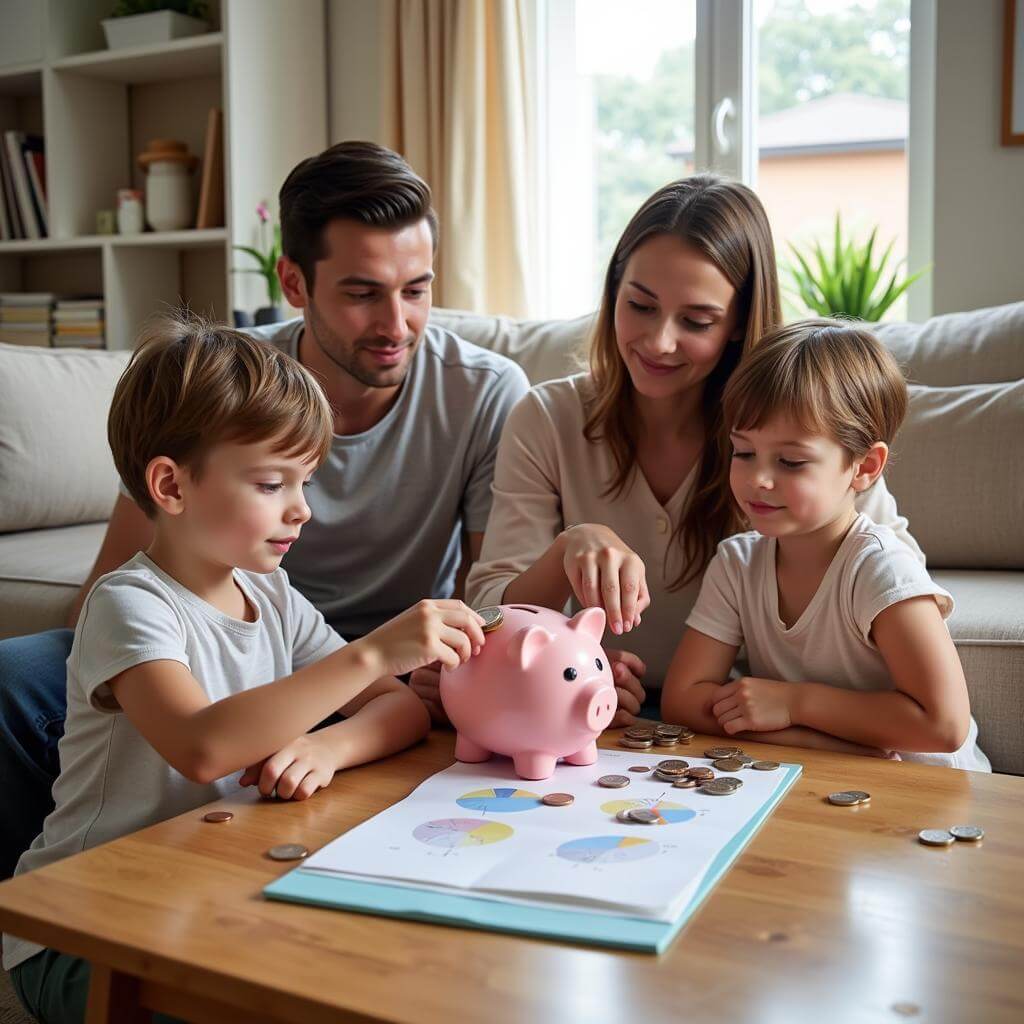 Parents explaining finances to their children at home