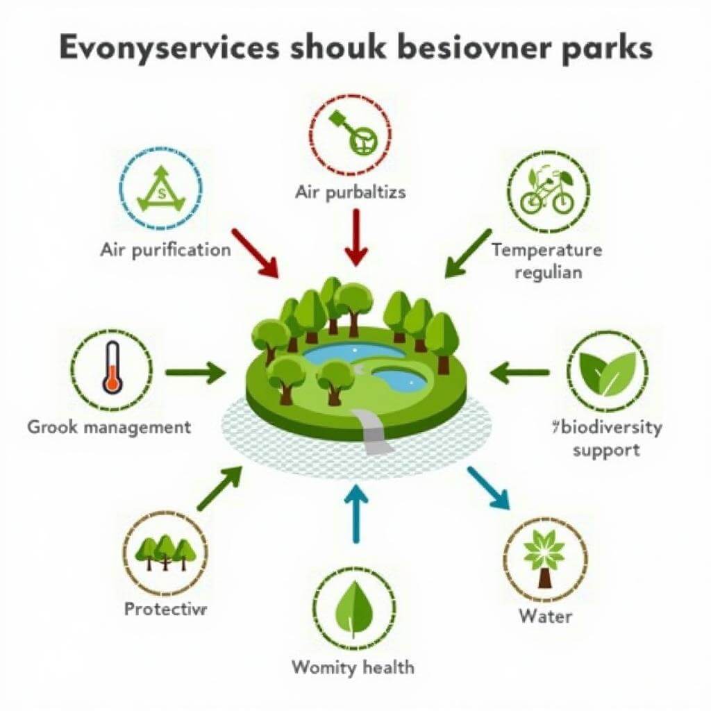 Infographic showing ecosystem services provided by urban parks