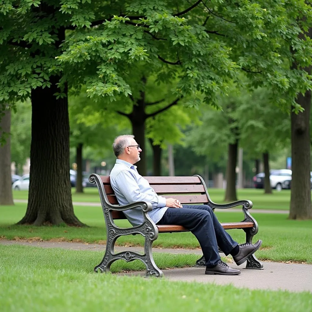 Person relaxing on a park bench