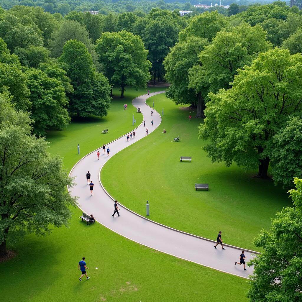 People exercising in a park with jogging track