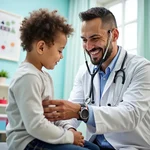 Passionate pediatrician caring for a child