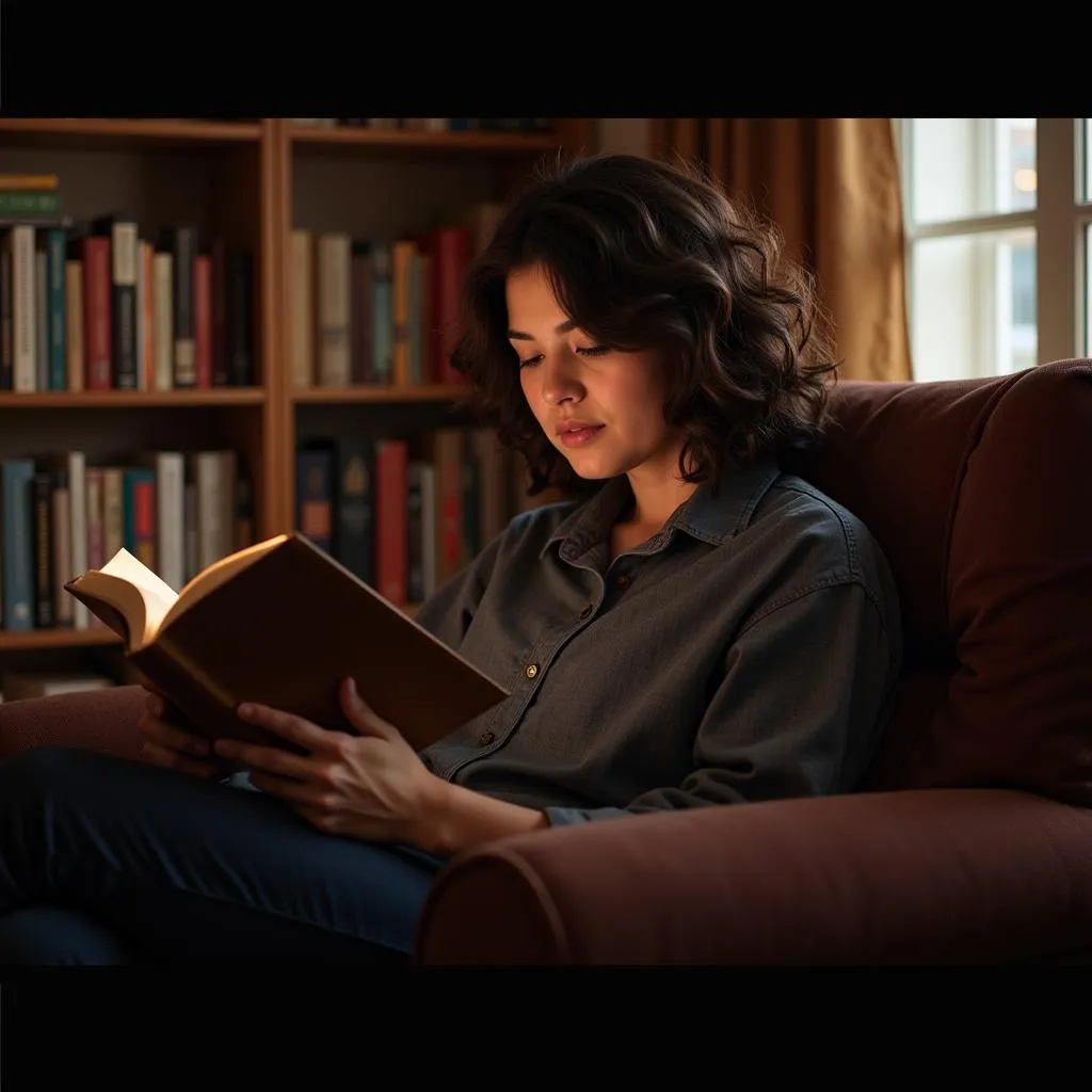 A passionate reader engrossed in a book