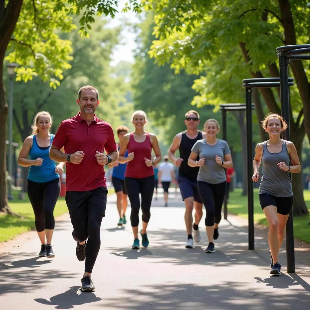 Group of people exercising in a park