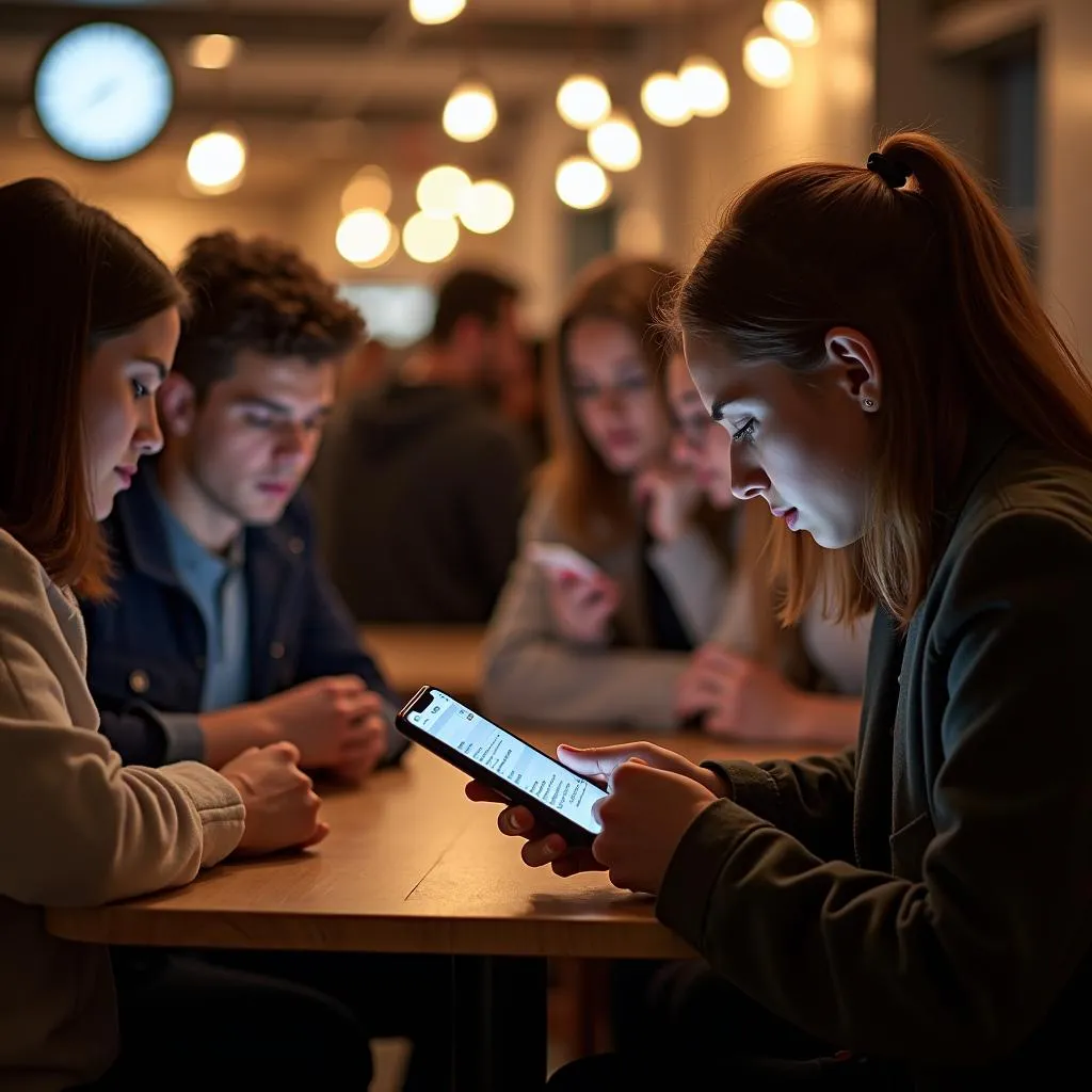 People engrossed in their phones, ignoring others around them