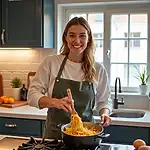 Person cooking pasta in kitchen