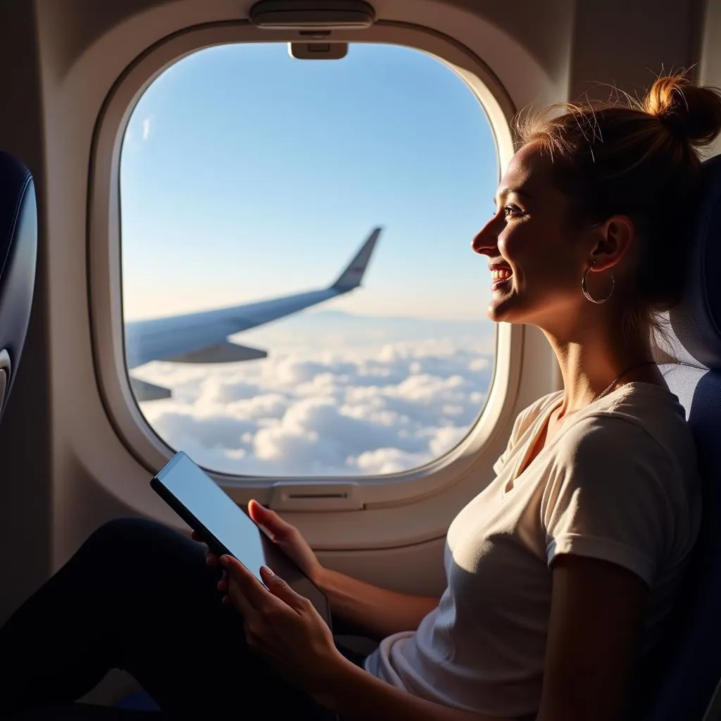 Person enjoying air travel with a smile