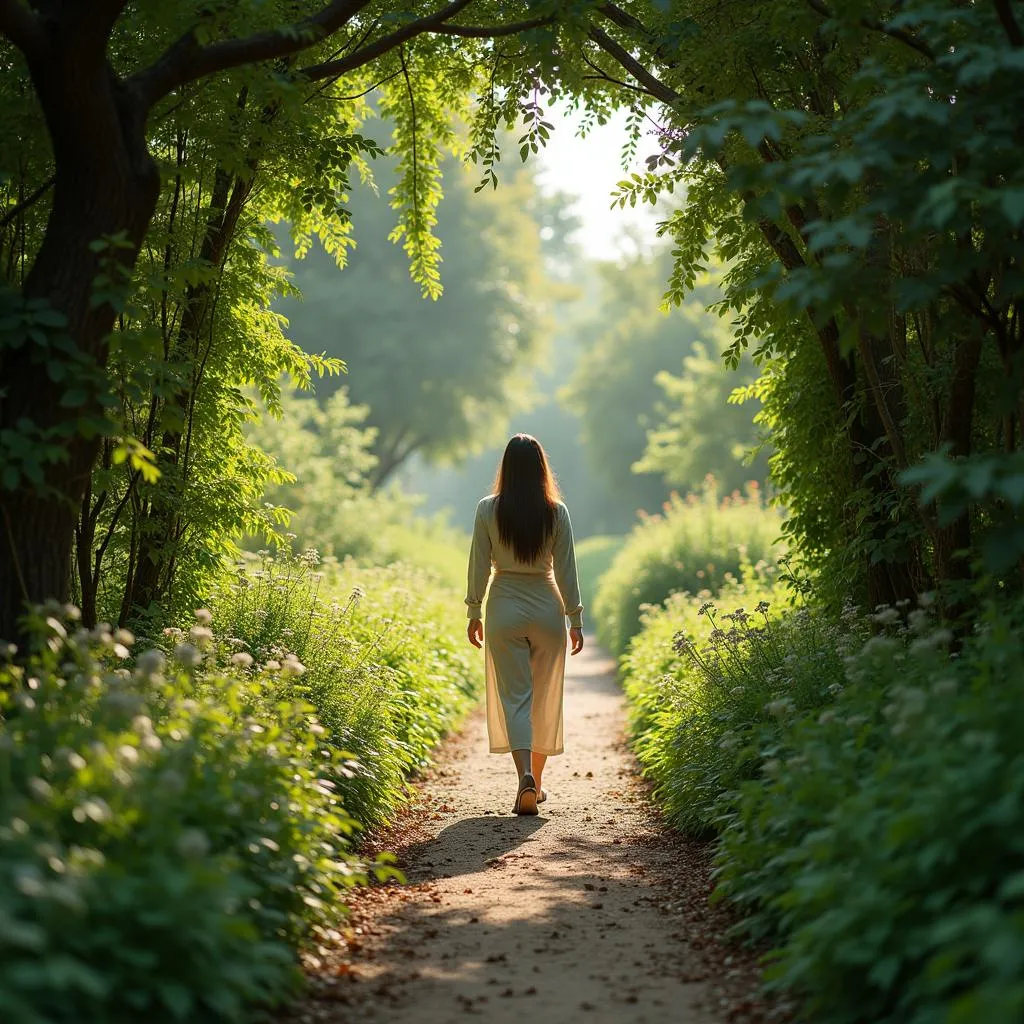 Person Enjoying a Garden Walk