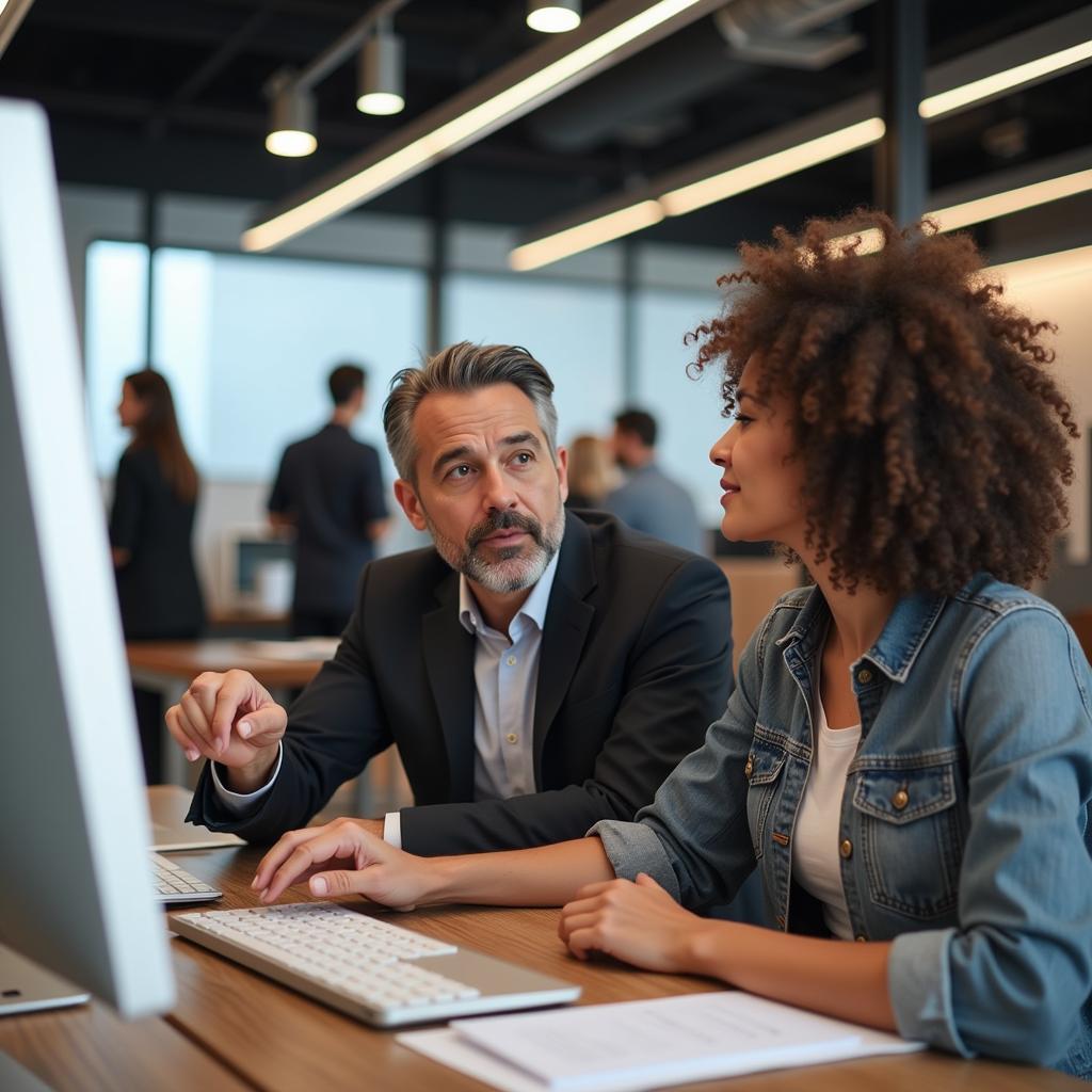 A mentor guiding and inspiring a mentee