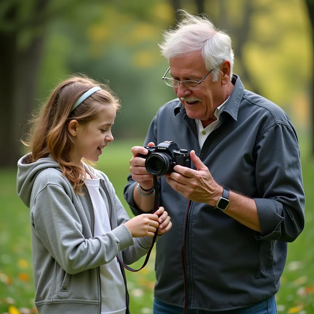 A person inspiring someone to take up photography