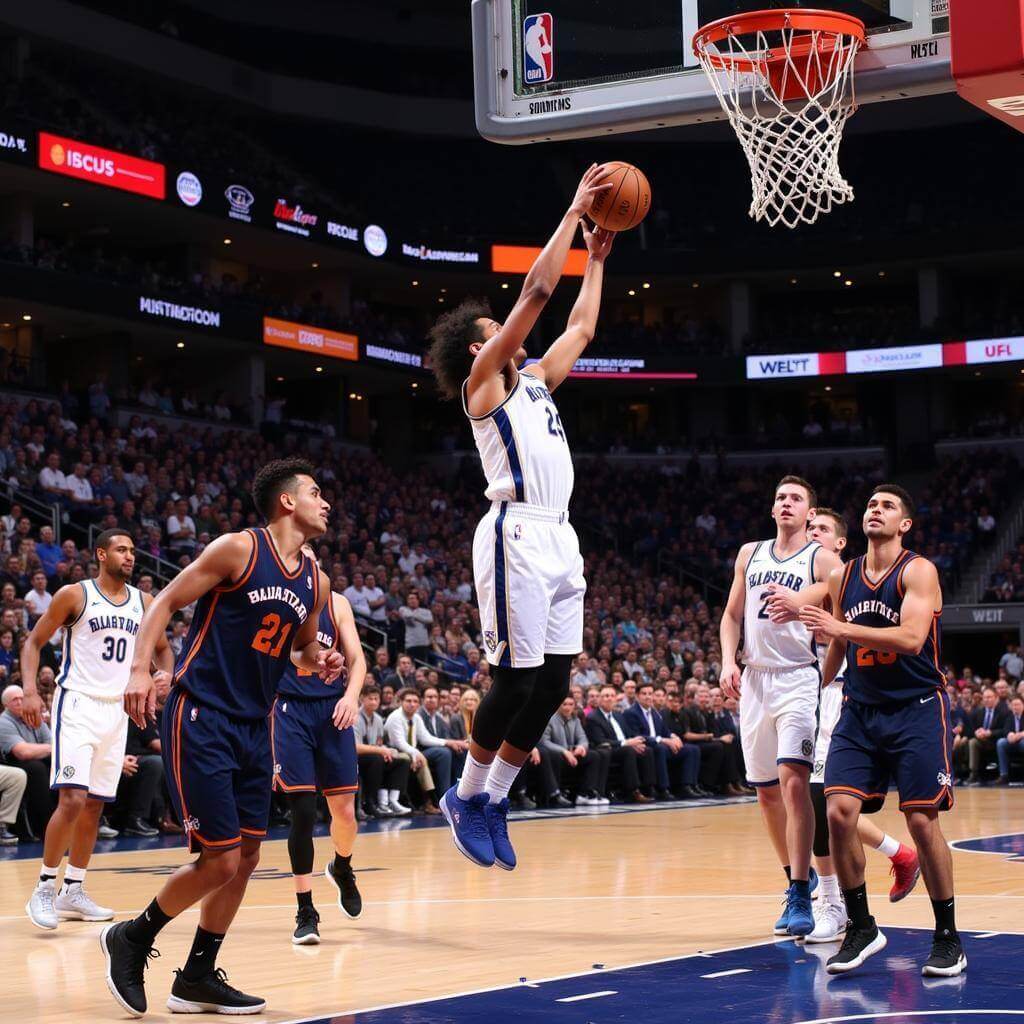 Basketball player in action with teammates