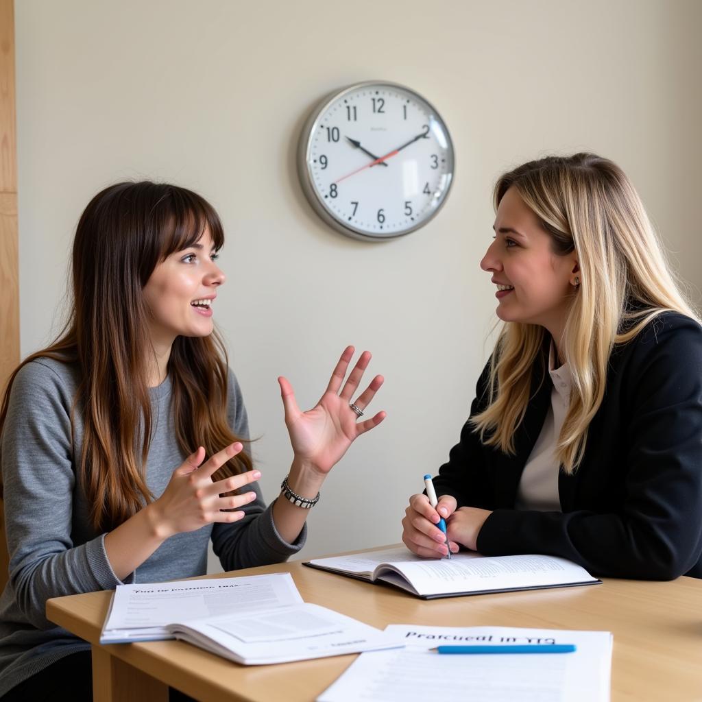 Person practicing for IELTS Speaking test with a tutor