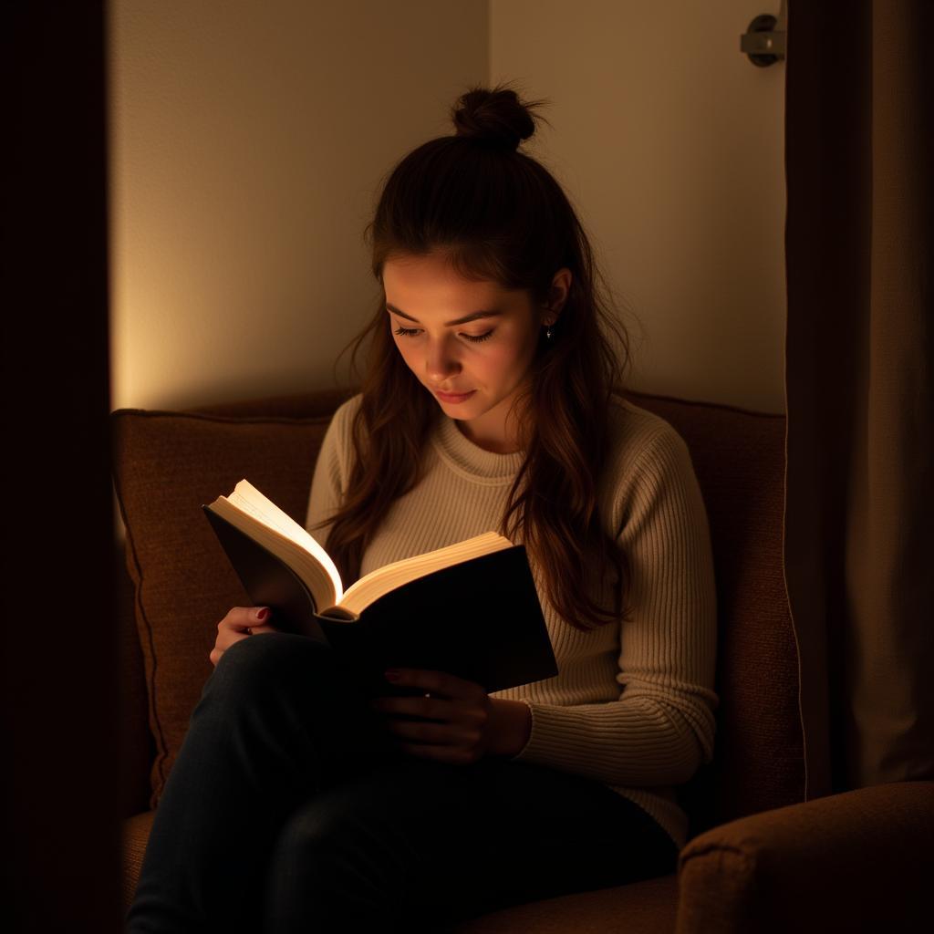 Person deeply immersed in reading a book