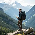 Traveler with backpack and camera