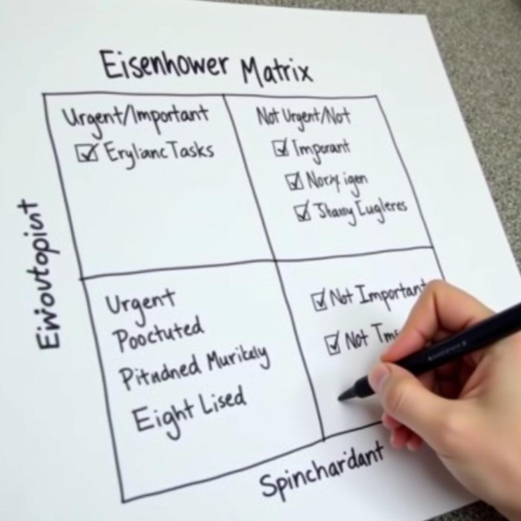 Person using Eisenhower Matrix to prioritize tasks