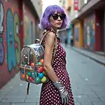 A person with unique eclectic style combining vintage and modern elements