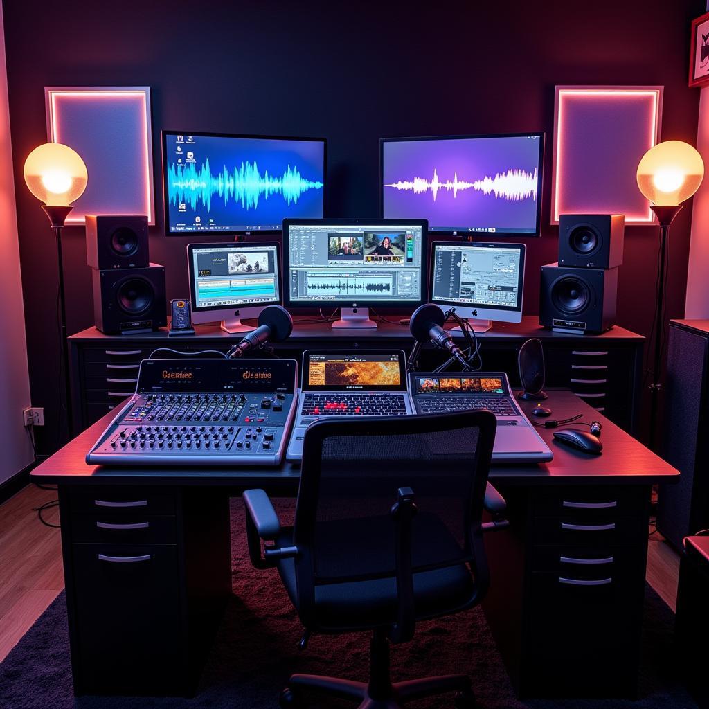 Advanced podcast production equipment in a studio