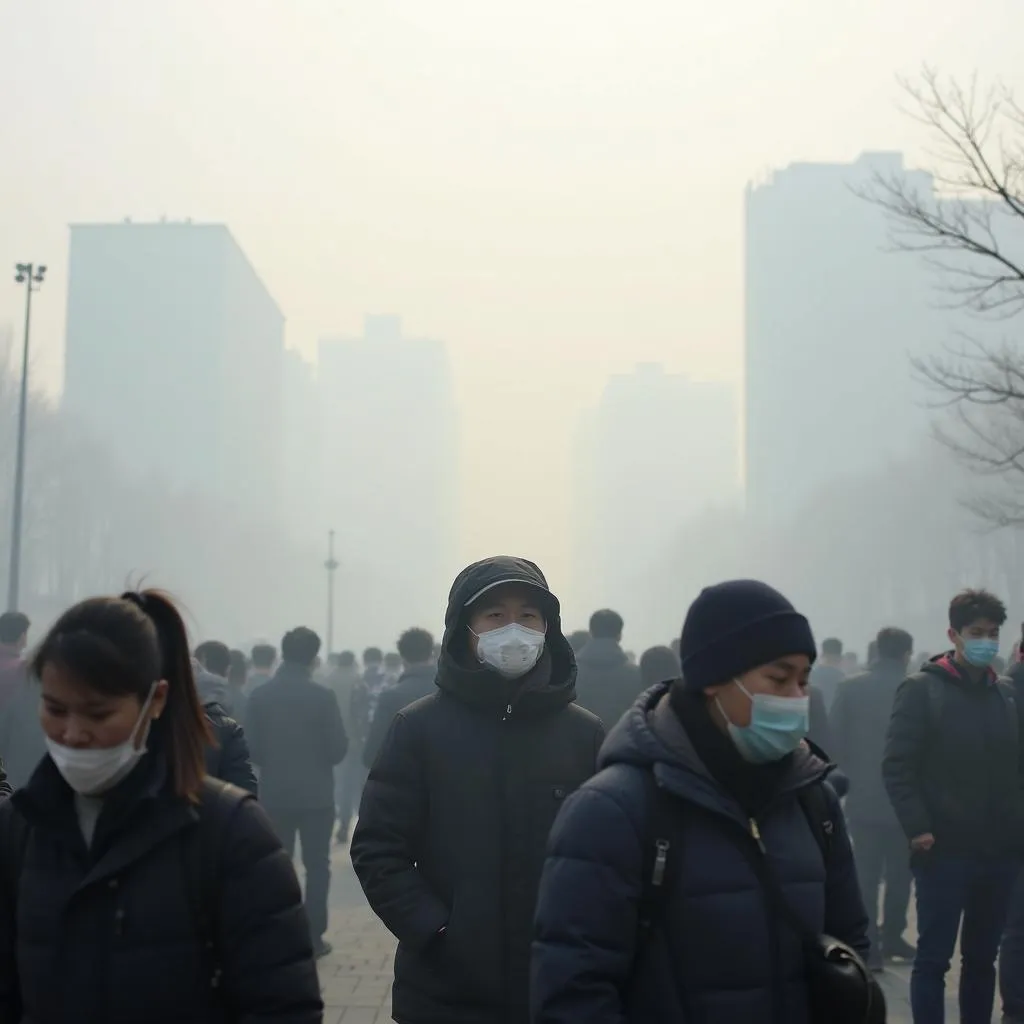 Air pollution in Beijing affecting visibility and daily life