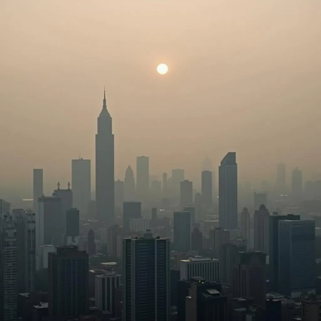 Polluted Beijing skyline covered in smog