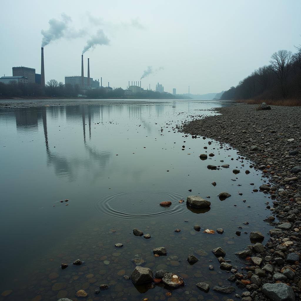 Polluted river with industrial waste