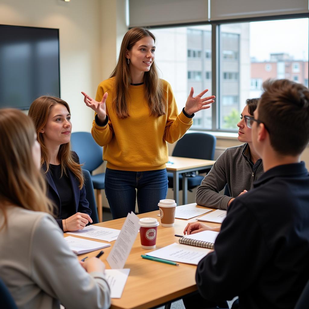 Students practicing specific examples for IELTS Speaking