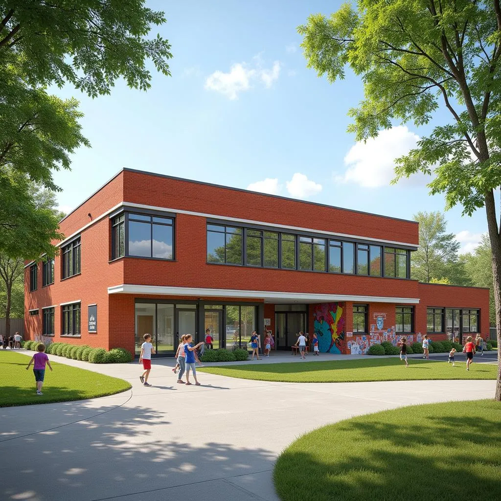 Primary school building surrounded by nature