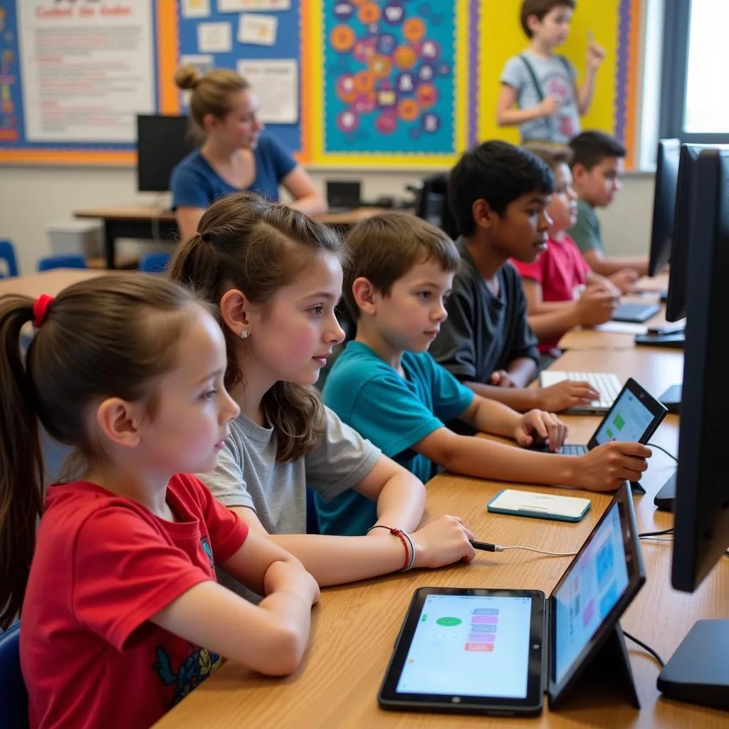 Primary school children learning coding