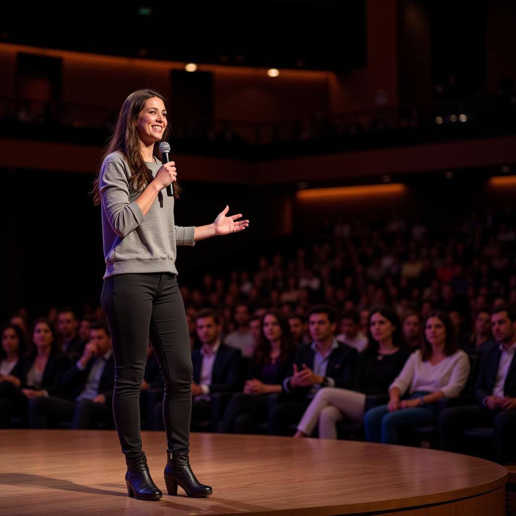 Friend giving a speech at a public speaking event