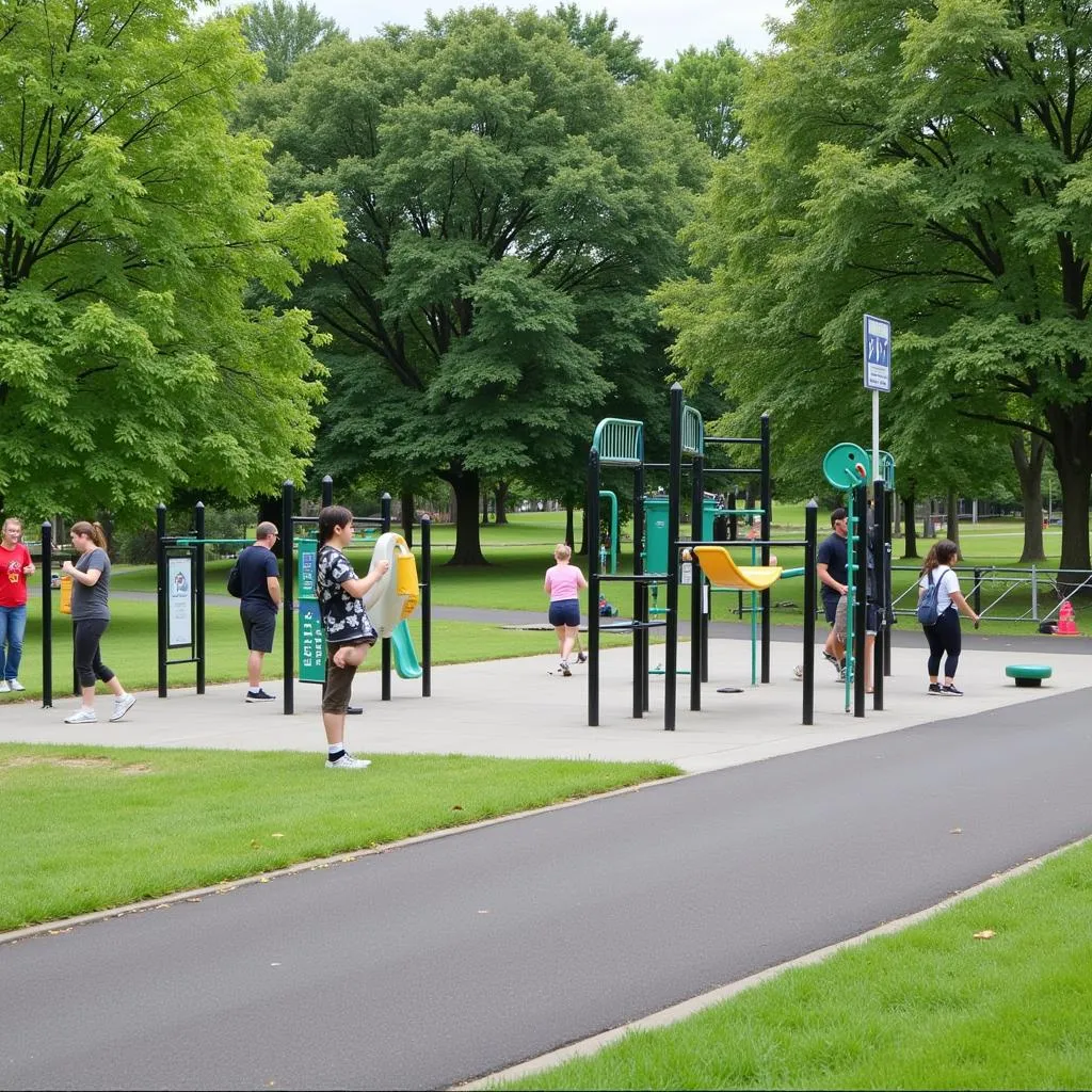 Public outdoor exercise area in a park