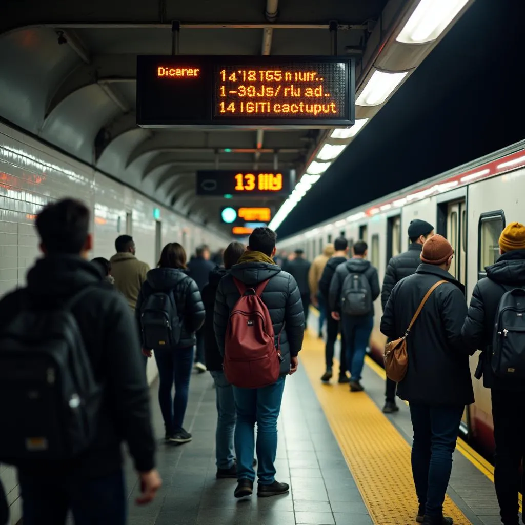 Busy subway station with commuters