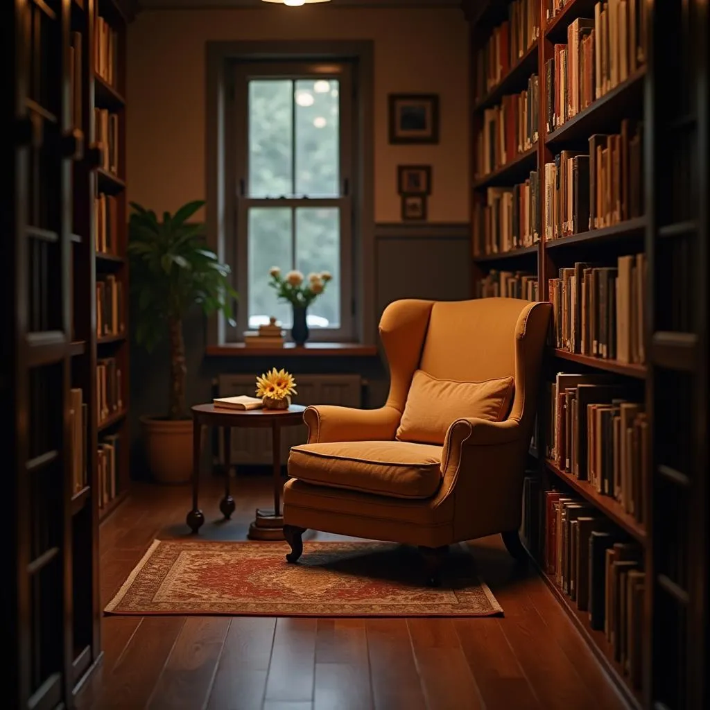 Cozy reading nook in a library