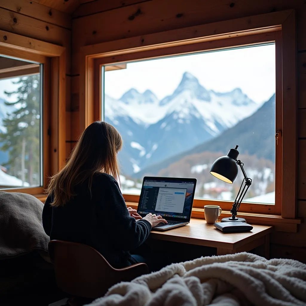 Remote work from a mountain cabin