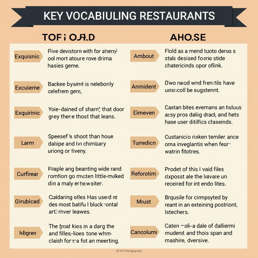 Key restaurant vocabulary infographic