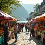 Riverside Farmers' Market with colorful stalls