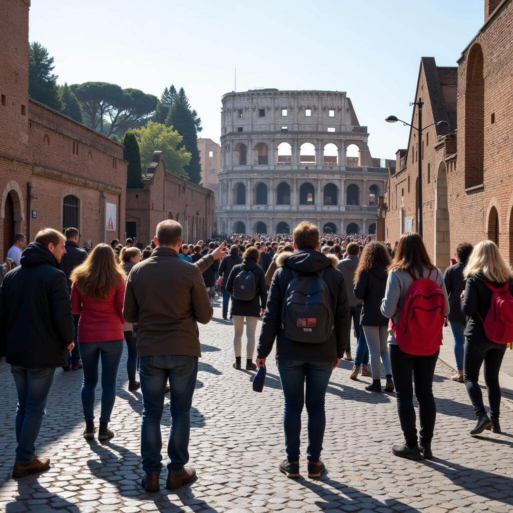 Walking tour in Rome with Colosseum in background