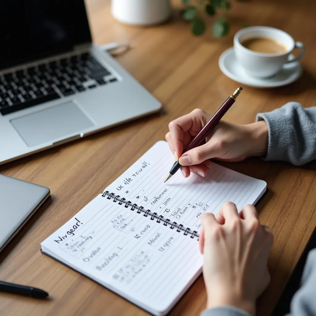 Person writing down their goals for the year.