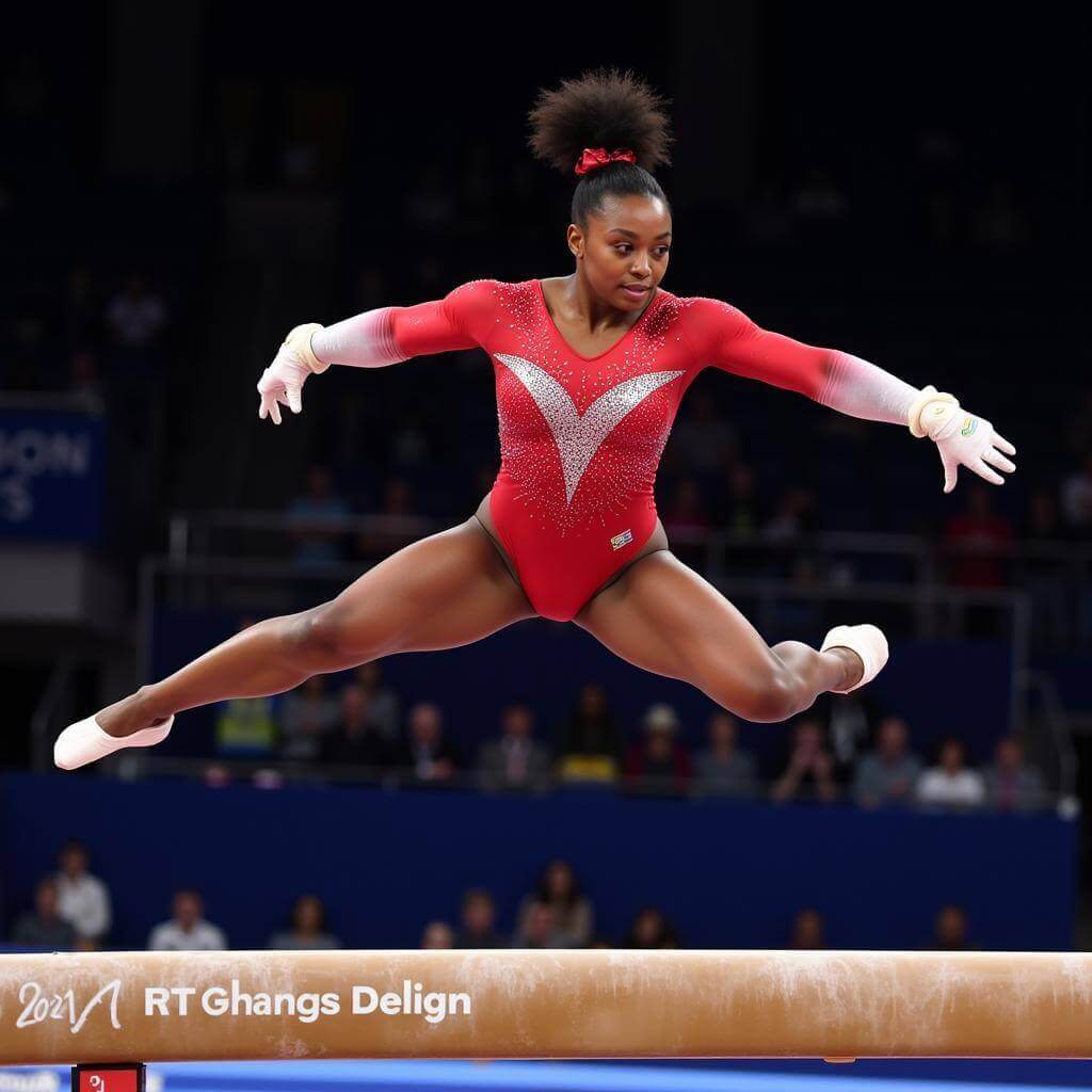 Simone Biles executing a complex gymnastics move