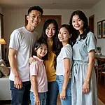 A small Vietnamese family posing for a portrait