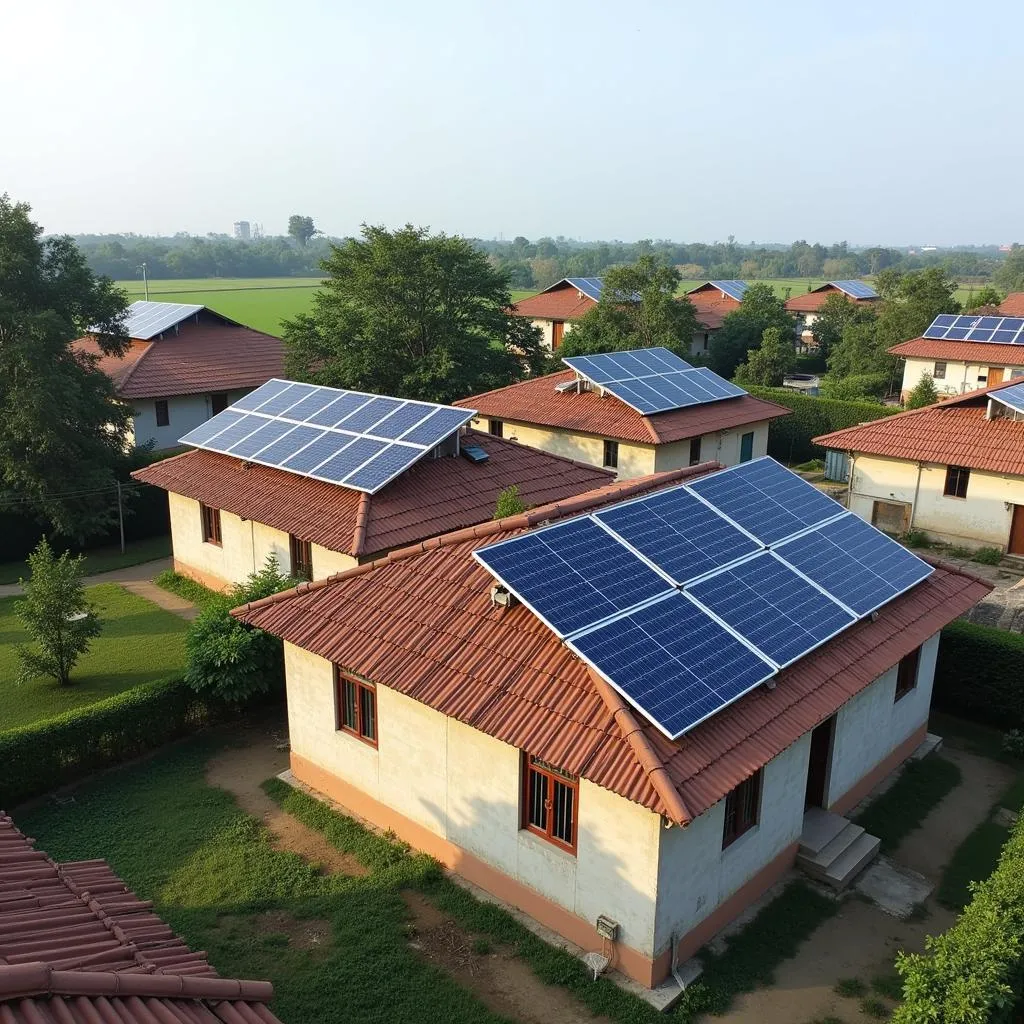 Solar panels in a rural village