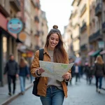 Woman exploring a city on her own