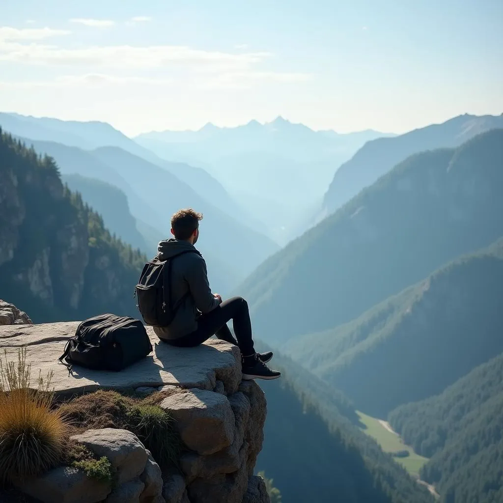 Solo traveler reflecting on a scenic view