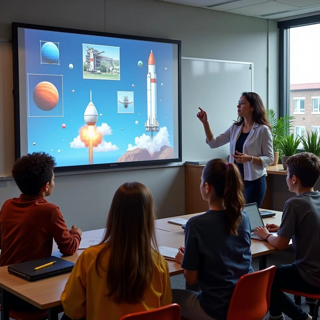 Space exploration inspiring students in a classroom