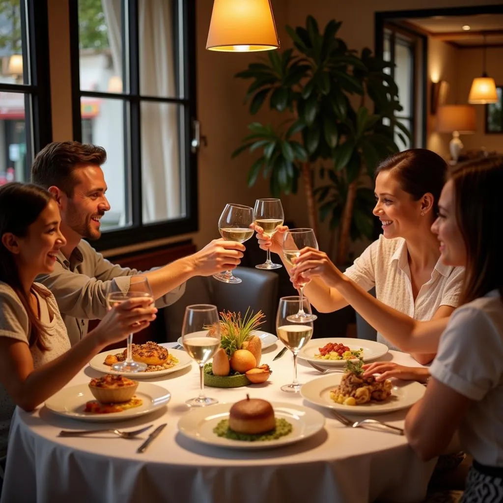 Family celebrating special meal at restaurant