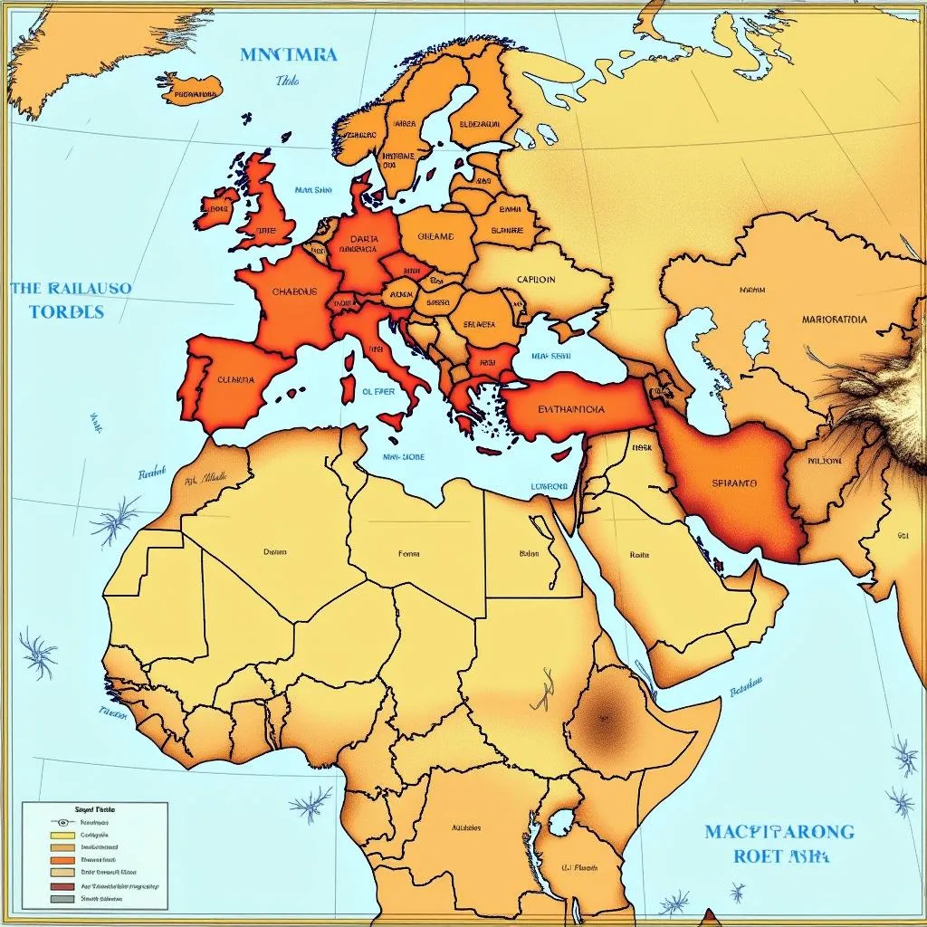 Map depicting historical spice trade routes