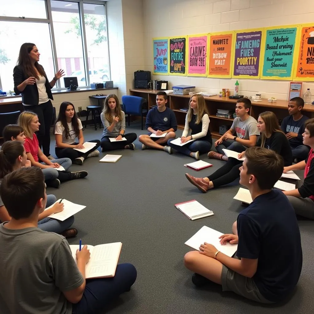 Students participating in a spoken word poetry workshop