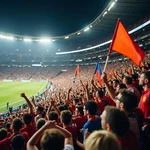 Excited sports fans cheering in a stadium