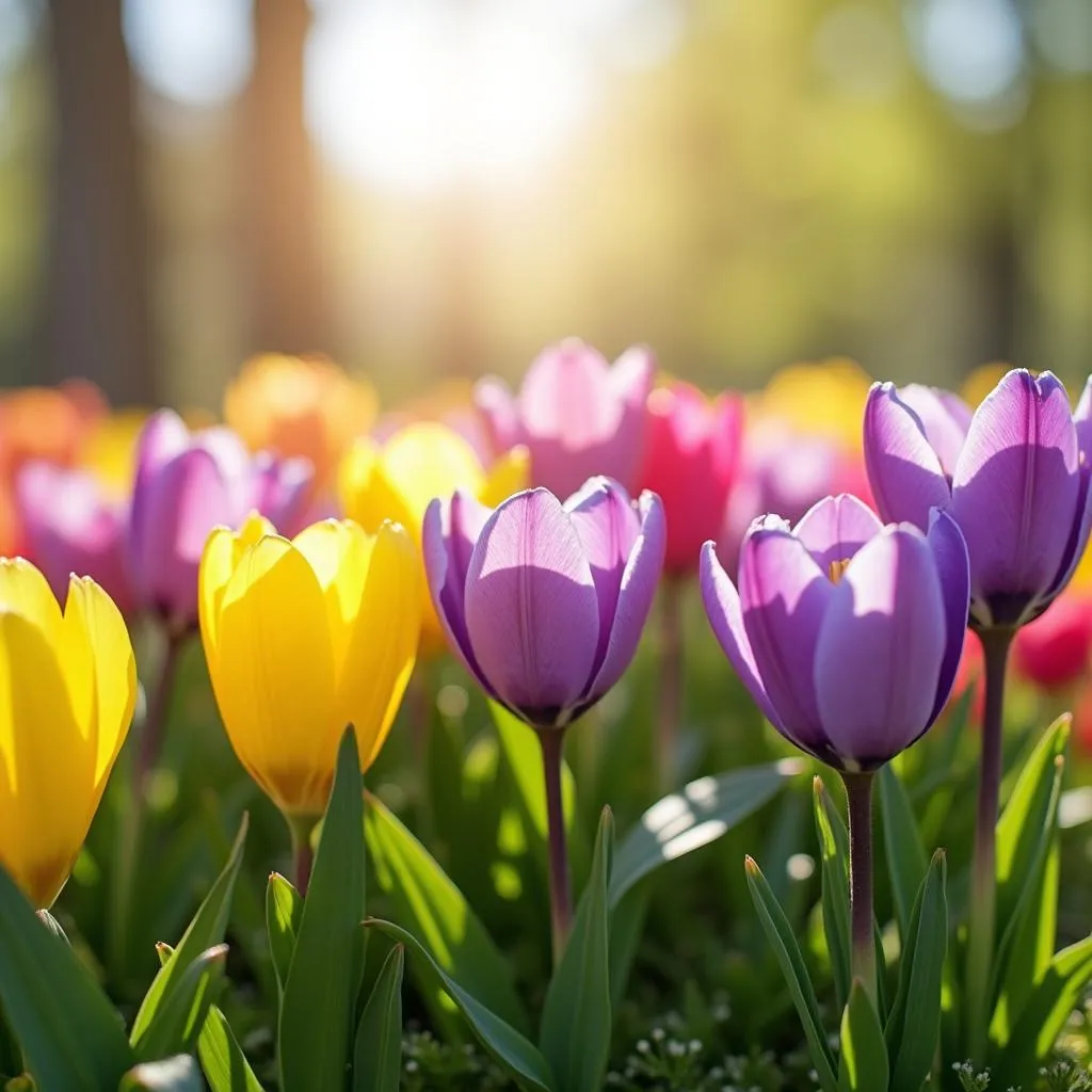 Colorful spring flowers blooming in a garden