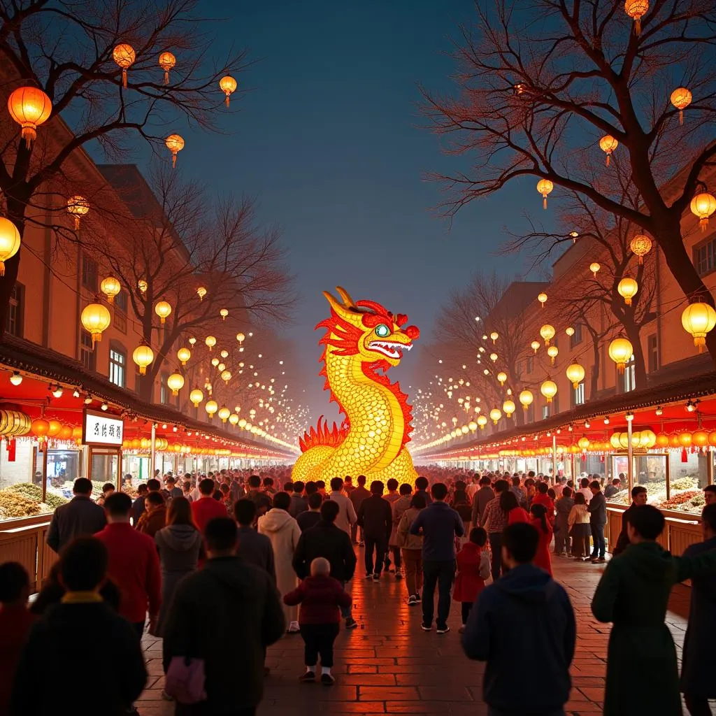 Spring Lantern Festival celebration in a town square