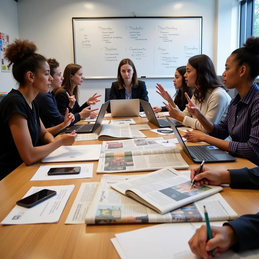 Student journalists in an editorial meeting